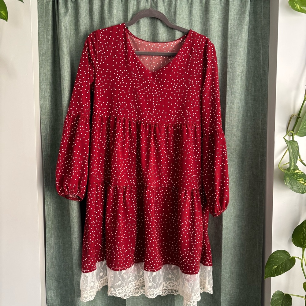 Red Polka Dot Women’s Dress with Lace Trim